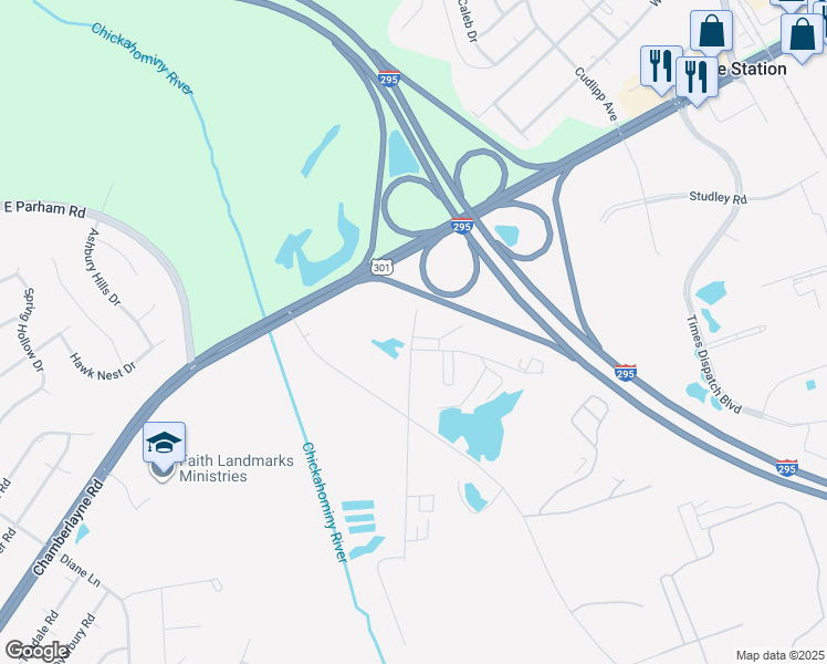 map of restaurants, bars, coffee shops, grocery stores, and more near 8438 Old Richfood Road in Mechanicsville