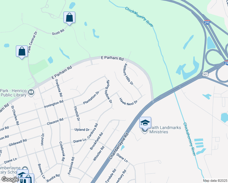 map of restaurants, bars, coffee shops, grocery stores, and more near 494 Clauson Road in Richmond