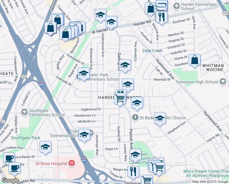 map of restaurants, bars, coffee shops, grocery stores, and more near 26555 Gading Road in Hayward