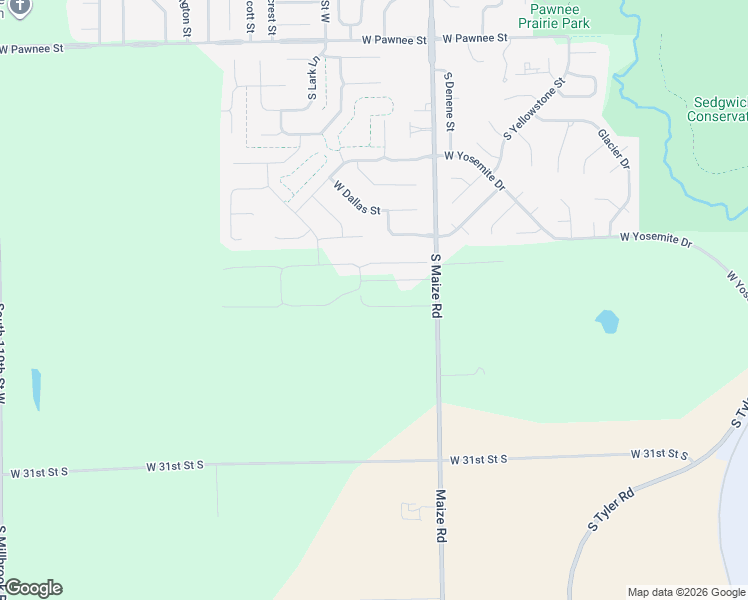 map of restaurants, bars, coffee shops, grocery stores, and more near 2951 South Maize Road in Wichita