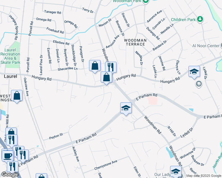 map of restaurants, bars, coffee shops, grocery stores, and more near 2302 Salua Drive in Richmond