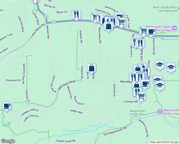 map of restaurants, bars, coffee shops, grocery stores, and more near 504 Mono Street in Mammoth Lakes
