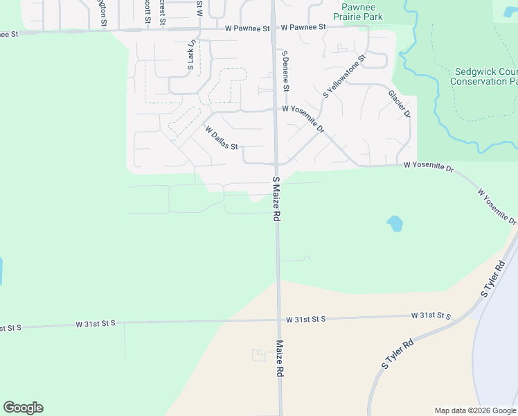 map of restaurants, bars, coffee shops, grocery stores, and more near 2951 South Maize Road in Wichita