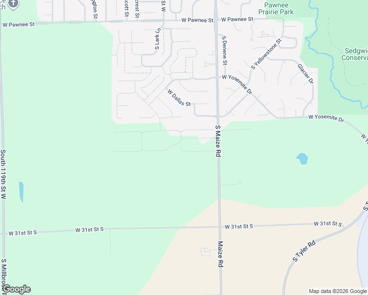 map of restaurants, bars, coffee shops, grocery stores, and more near 2951 South Maize Road in Wichita