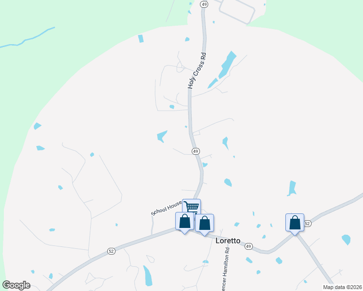 map of restaurants, bars, coffee shops, grocery stores, and more near 195 Holy Cross Road in Loretto