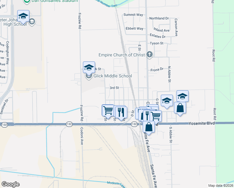 map of restaurants, bars, coffee shops, grocery stores, and more near 4813 2nd Street in Empire