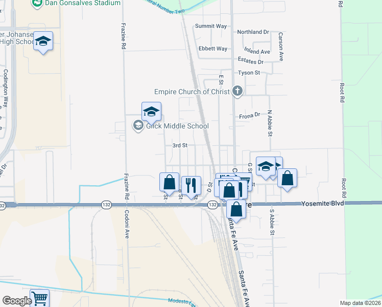 map of restaurants, bars, coffee shops, grocery stores, and more near 4813 2nd Street in Empire