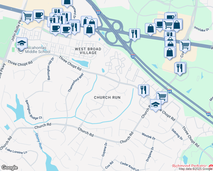 map of restaurants, bars, coffee shops, grocery stores, and more near 11317 Anna Way in Richmond