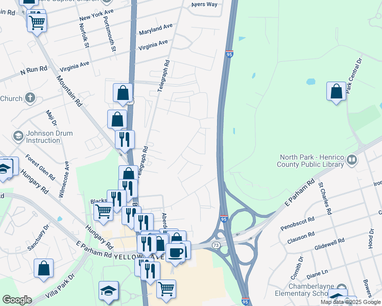 map of restaurants, bars, coffee shops, grocery stores, and more near 343 Brae Haven Dr in Glen Allen