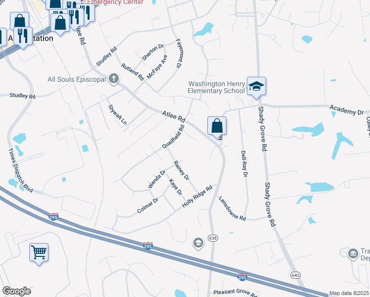 map of restaurants, bars, coffee shops, grocery stores, and more near 8458 Rainey Drive in Mechanicsville