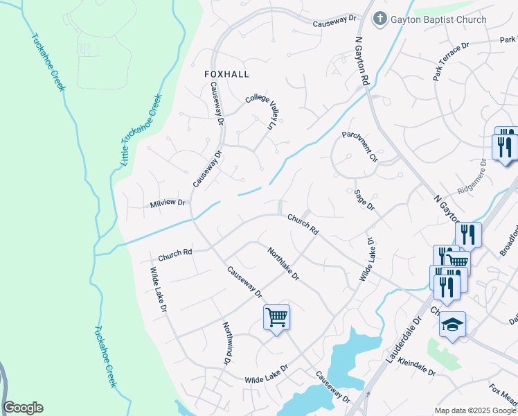 map of restaurants, bars, coffee shops, grocery stores, and more near 12817 Crimson Court in Short Pump