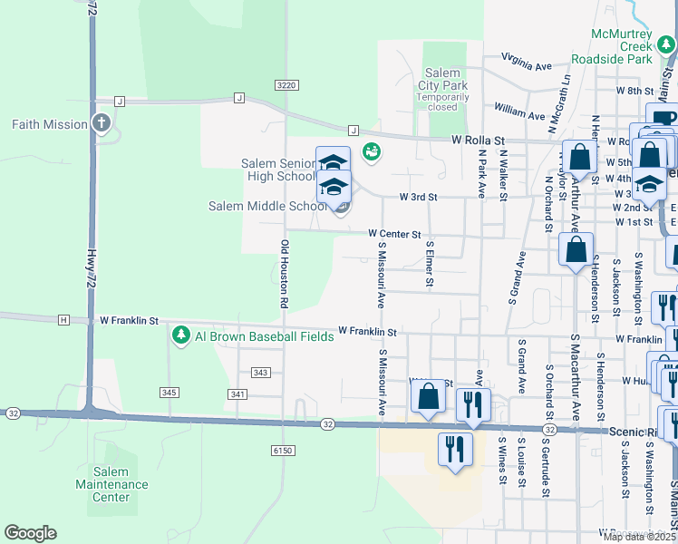 map of restaurants, bars, coffee shops, grocery stores, and more near 1409 West Center Street in Salem