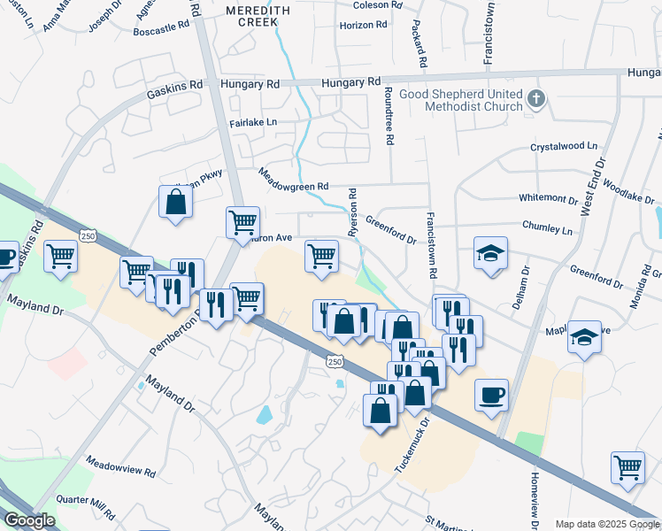 map of restaurants, bars, coffee shops, grocery stores, and more near 9407 Alameda Avenue in Richmond