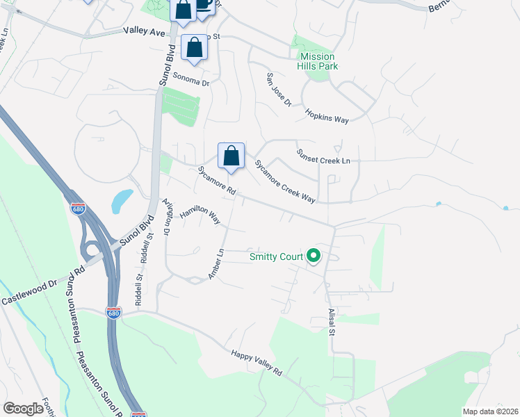 map of restaurants, bars, coffee shops, grocery stores, and more near 750 Sycamore Road in Pleasanton