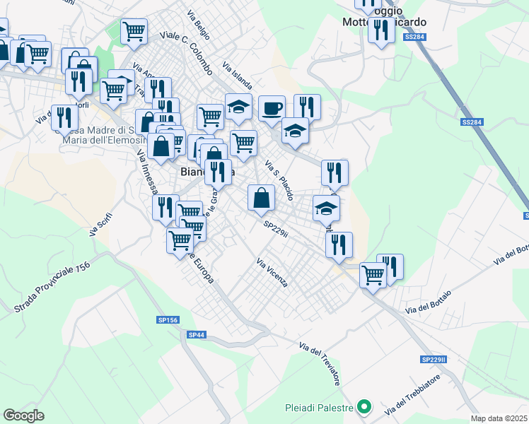 map of restaurants, bars, coffee shops, grocery stores, and more near 5 Via Brancato in Biancavilla