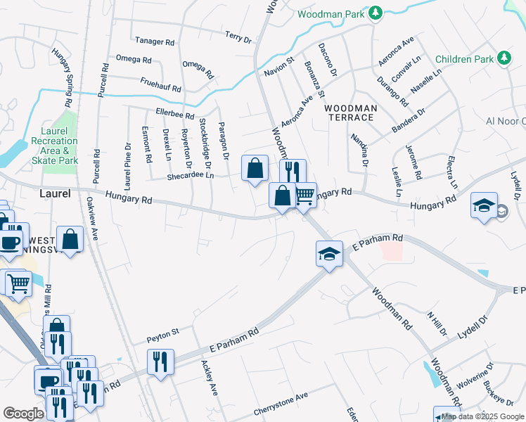 map of restaurants, bars, coffee shops, grocery stores, and more near 2314 Hungary Rd in Richmond