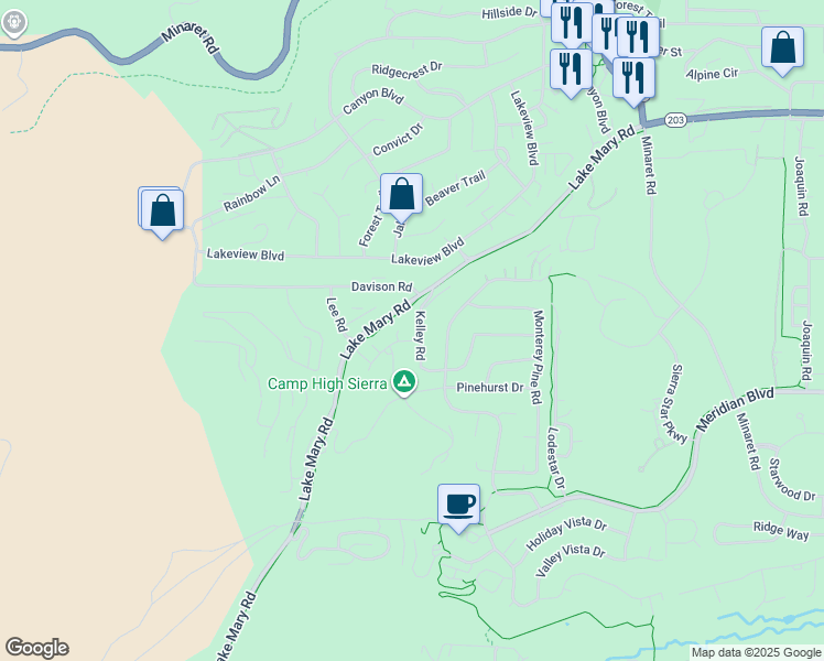 map of restaurants, bars, coffee shops, grocery stores, and more near 46 Kelley Road in Mammoth Lakes