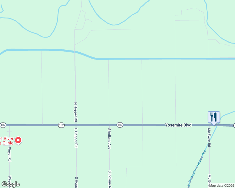 map of restaurants, bars, coffee shops, grocery stores, and more near 318 North Indiana Avenue in Modesto