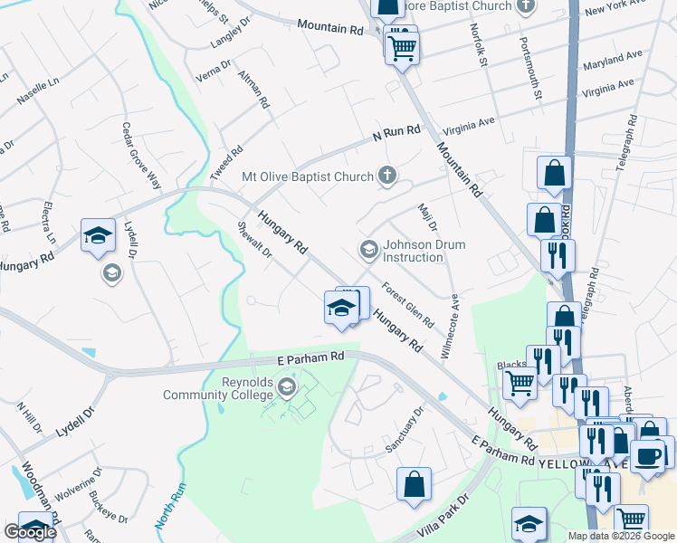 map of restaurants, bars, coffee shops, grocery stores, and more near 1705 Forest Glen Road in Henrico