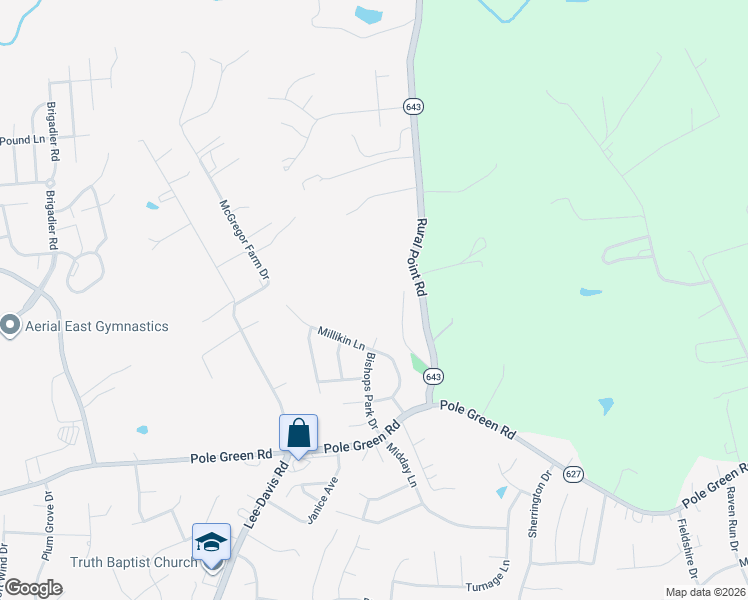 map of restaurants, bars, coffee shops, grocery stores, and more near 6449 Rural Point Road in Mechanicsville