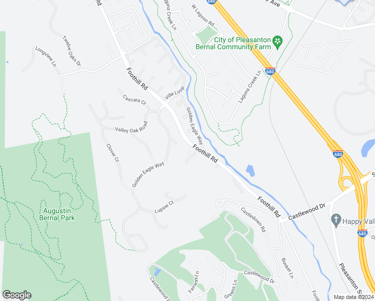 map of restaurants, bars, coffee shops, grocery stores, and more near 1590 Foothill Road in Pleasanton