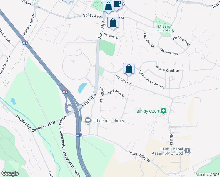 map of restaurants, bars, coffee shops, grocery stores, and more near 540 Hamilton Way in Pleasanton