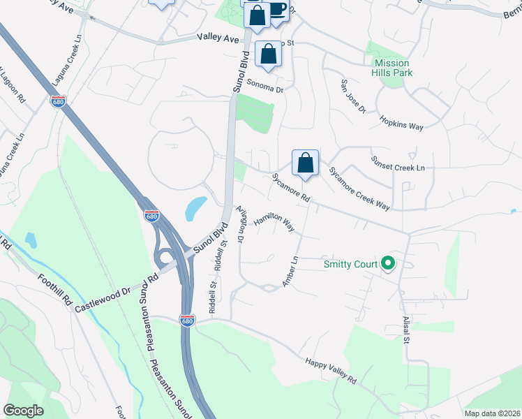 map of restaurants, bars, coffee shops, grocery stores, and more near 329 Diamond Court in Pleasanton