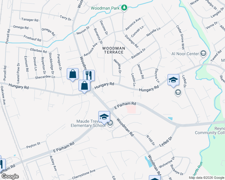 map of restaurants, bars, coffee shops, grocery stores, and more near 2103 Hungary Road in Richmond