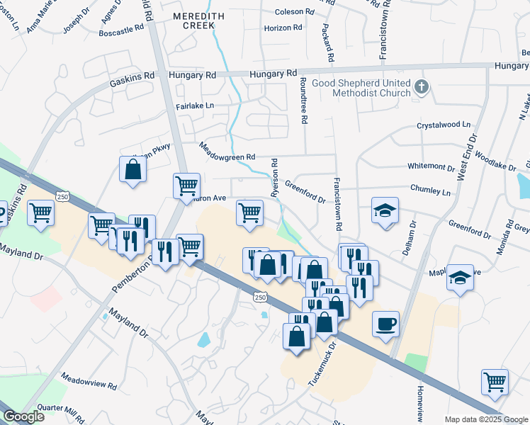 map of restaurants, bars, coffee shops, grocery stores, and more near 9404 Alameda Avenue in Richmond