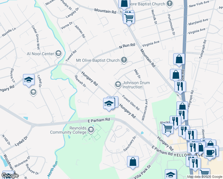 map of restaurants, bars, coffee shops, grocery stores, and more near 1705 Forest Glen Road in Henrico