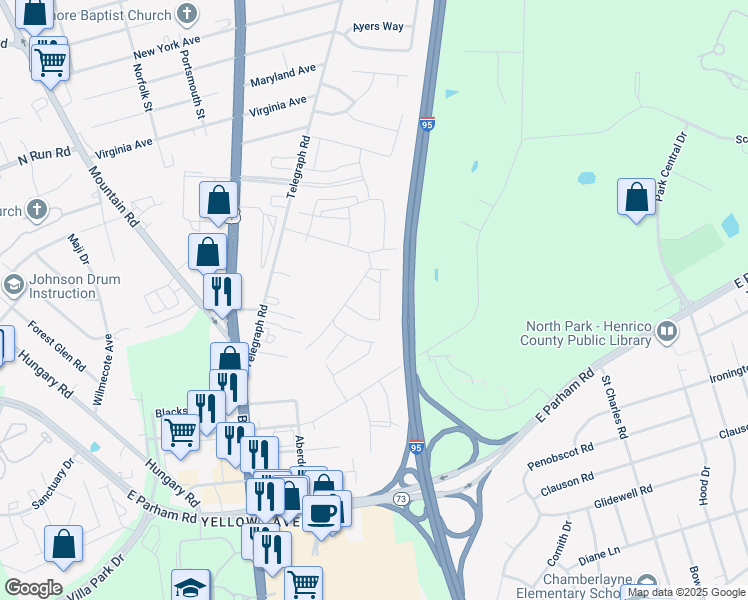 map of restaurants, bars, coffee shops, grocery stores, and more near 950 Scott Road in Richmond