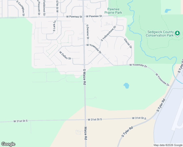 map of restaurants, bars, coffee shops, grocery stores, and more near 2600 South Maize Road in Wichita