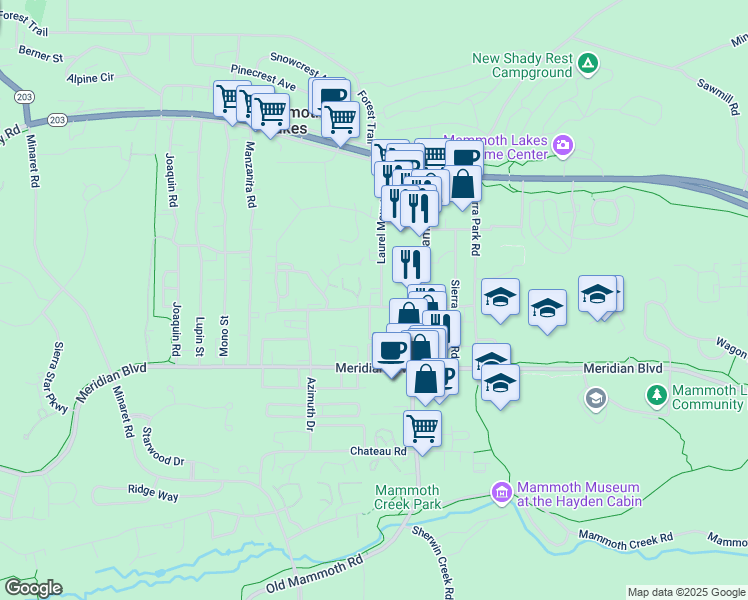 map of restaurants, bars, coffee shops, grocery stores, and more near 274-280 Laurel Mountain Rd in Mammoth Lakes