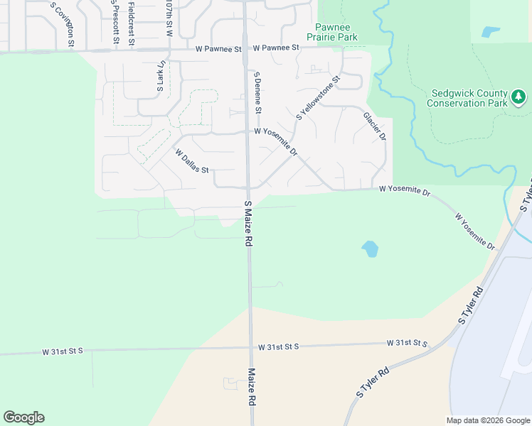 map of restaurants, bars, coffee shops, grocery stores, and more near 2600 South Maize Road in Wichita