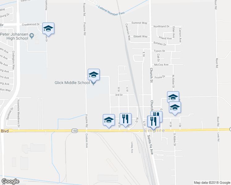 map of restaurants, bars, coffee shops, grocery stores, and more near 307 B Street in Empire