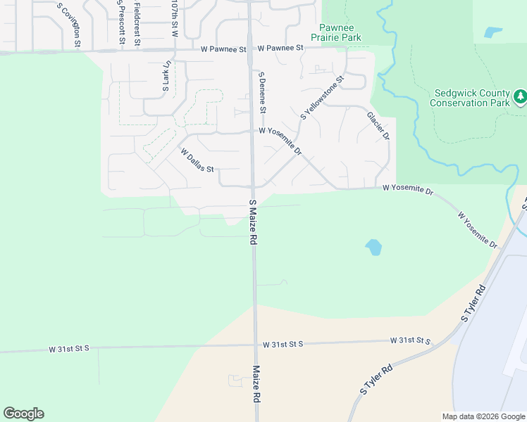 map of restaurants, bars, coffee shops, grocery stores, and more near 2600 South Maize Road in Wichita