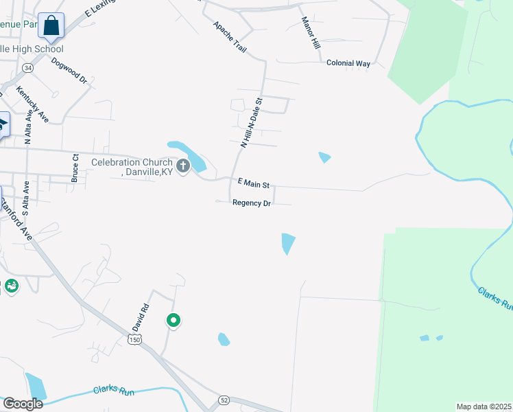 map of restaurants, bars, coffee shops, grocery stores, and more near 1017 Regency Drive in Danville