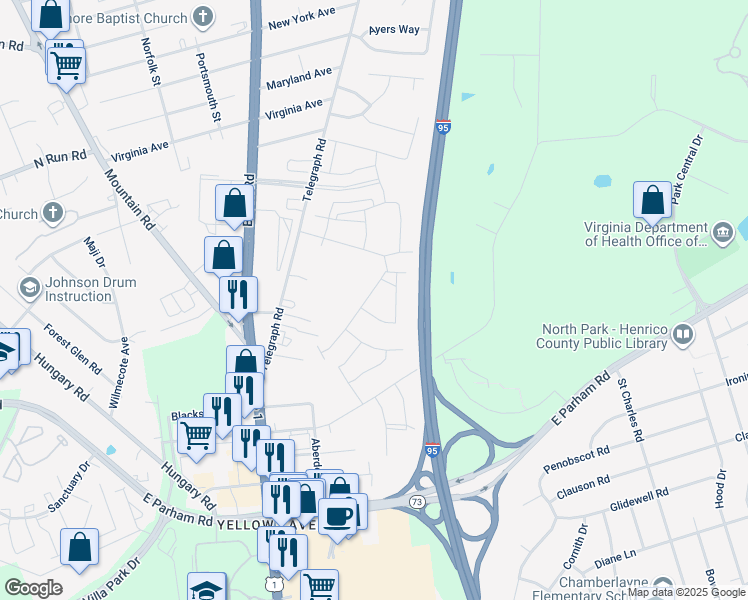 map of restaurants, bars, coffee shops, grocery stores, and more near 950 Scott Road in Richmond