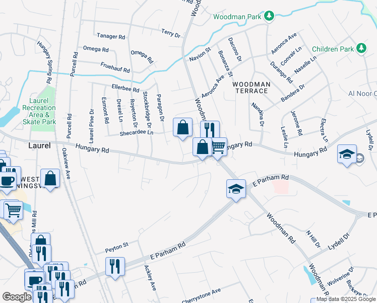 map of restaurants, bars, coffee shops, grocery stores, and more near 2314 Hungary Rd in Richmond