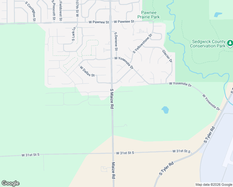 map of restaurants, bars, coffee shops, grocery stores, and more near 2600 South Maize Road in Wichita
