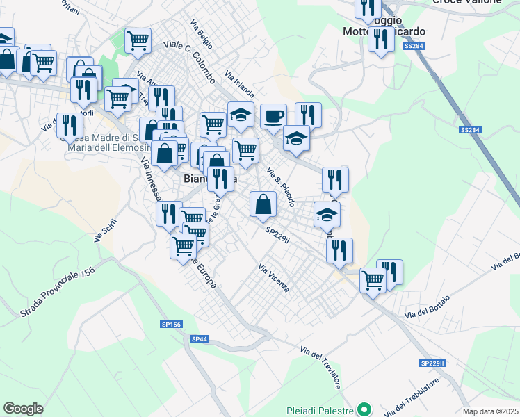 map of restaurants, bars, coffee shops, grocery stores, and more near 5 Via Brancato in Biancavilla
