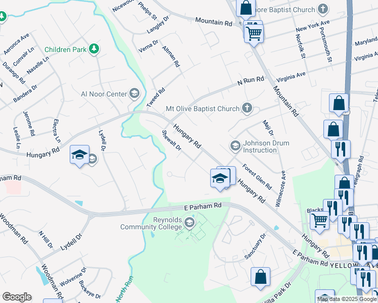 map of restaurants, bars, coffee shops, grocery stores, and more near 1720 Shewalt Drive in Richmond