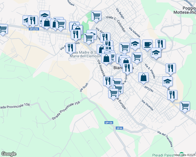 map of restaurants, bars, coffee shops, grocery stores, and more near 85 Via Simeto in Biancavilla