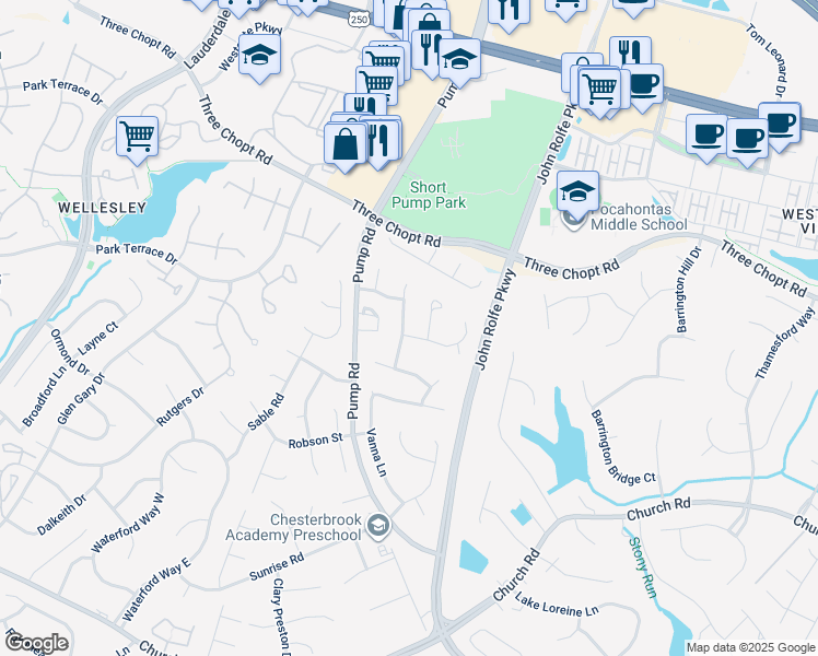 map of restaurants, bars, coffee shops, grocery stores, and more near 11724 Aprilbud Drive in Richmond
