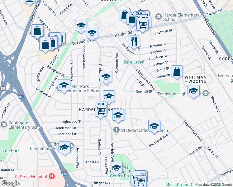 map of restaurants, bars, coffee shops, grocery stores, and more near 26364 Ventura Avenue in Hayward