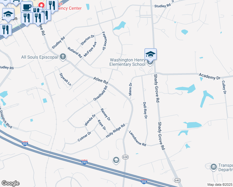 map of restaurants, bars, coffee shops, grocery stores, and more near 8268 Quailfield Court in Mechanicsville