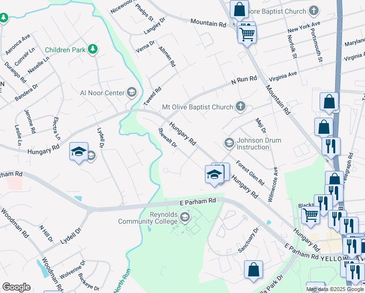 map of restaurants, bars, coffee shops, grocery stores, and more near 1722 Shewalt Drive in Richmond