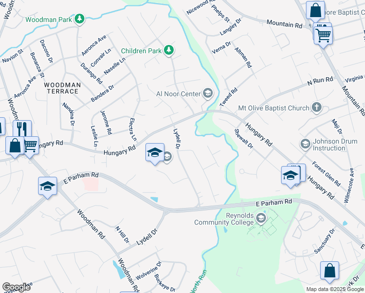 map of restaurants, bars, coffee shops, grocery stores, and more near 9201 Lydell Drive in Richmond