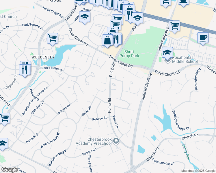 map of restaurants, bars, coffee shops, grocery stores, and more near 3225 McIntyre Street in Richmond