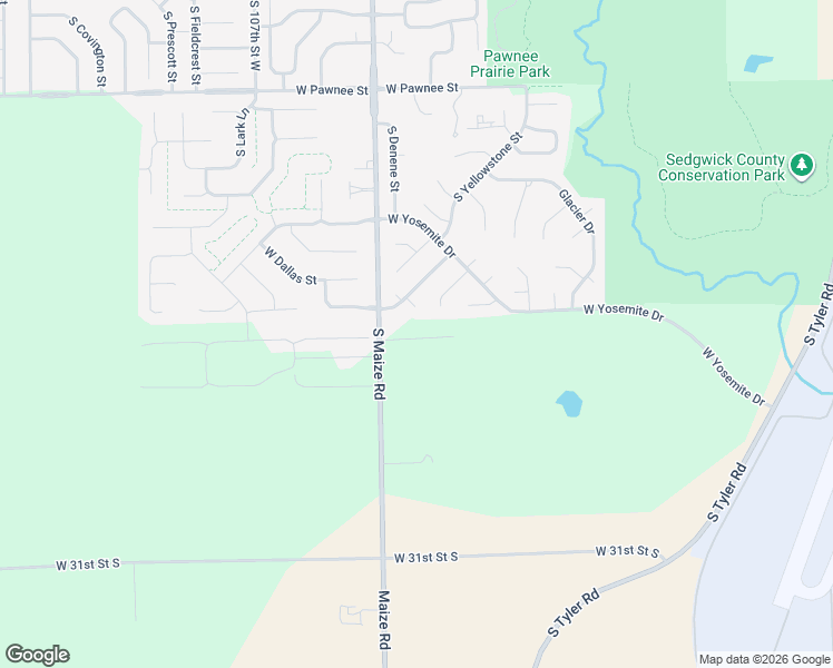map of restaurants, bars, coffee shops, grocery stores, and more near 2600 South Maize Road in Wichita